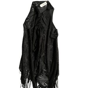 NWT LOF BLACK MESH AND LACE SLEEVELESS KIMONO / SWIMSUIT COVERUP WITH FRINGE